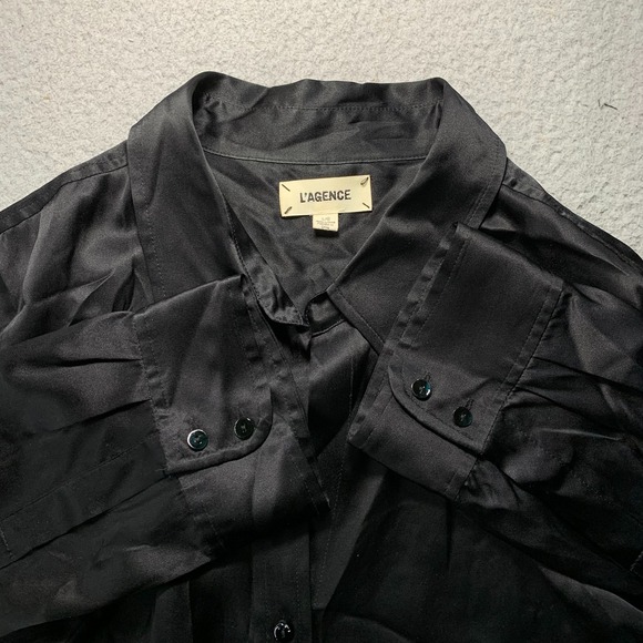L'Agence Shirt Womens Large Button Up Blouse Top Black - Picture 6 of 7